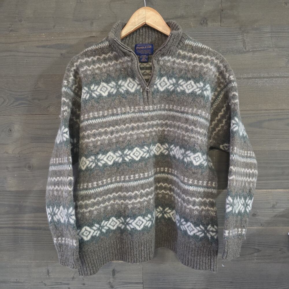 Pendleton Women's XXL 100% Shetland Wool 1/4 Zip Sweater Fair Isle Geometric